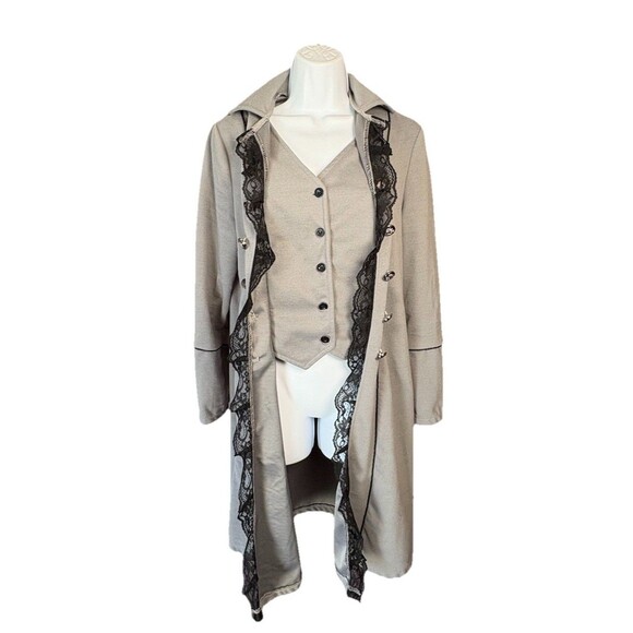 Women's Medieval/Gothic Steampunk Pirate Trench Coat Jacket Size XL Gray Lace - Picture 3 of 14